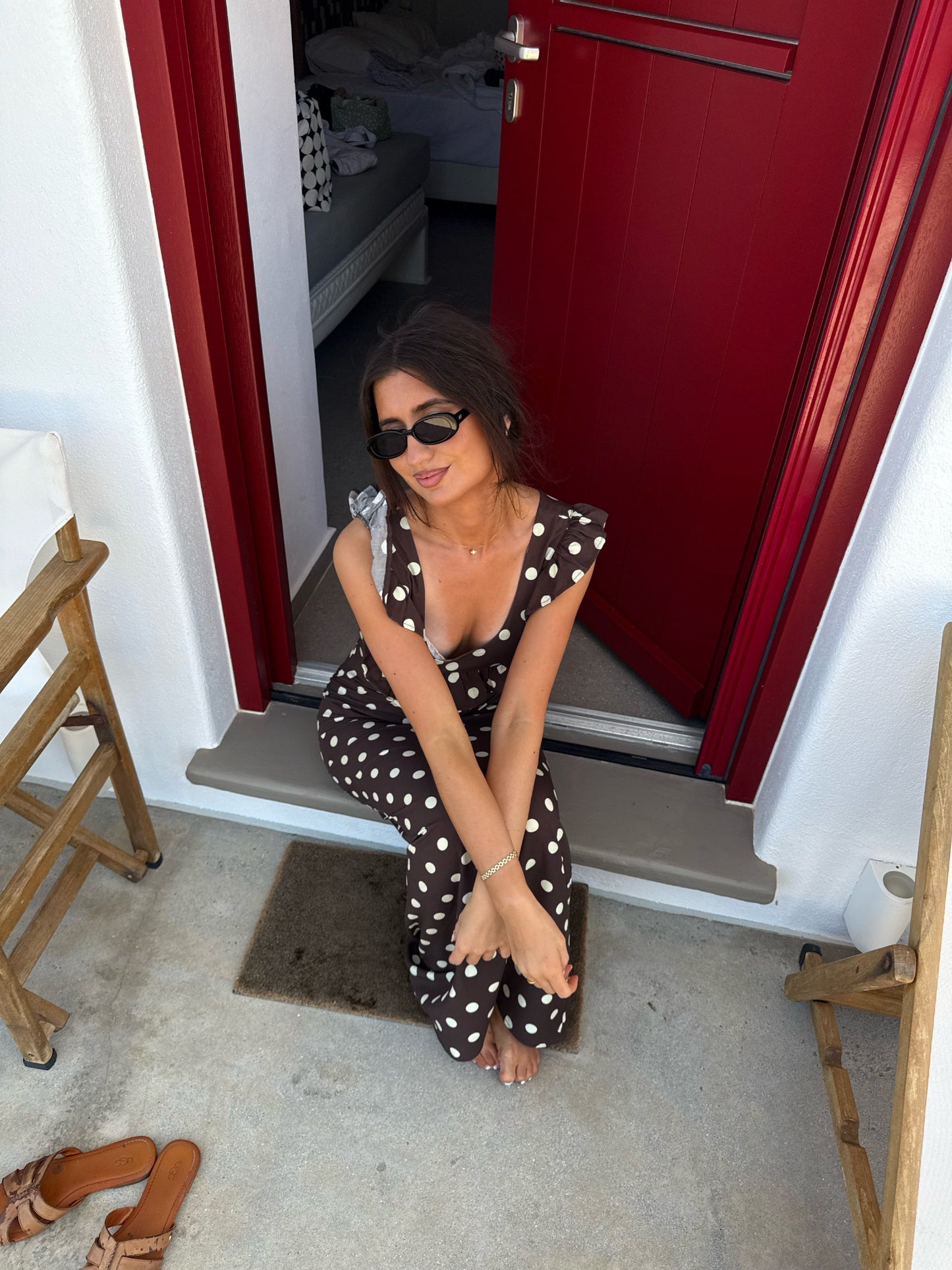 Luna dress with polka dots - Brown/yellow