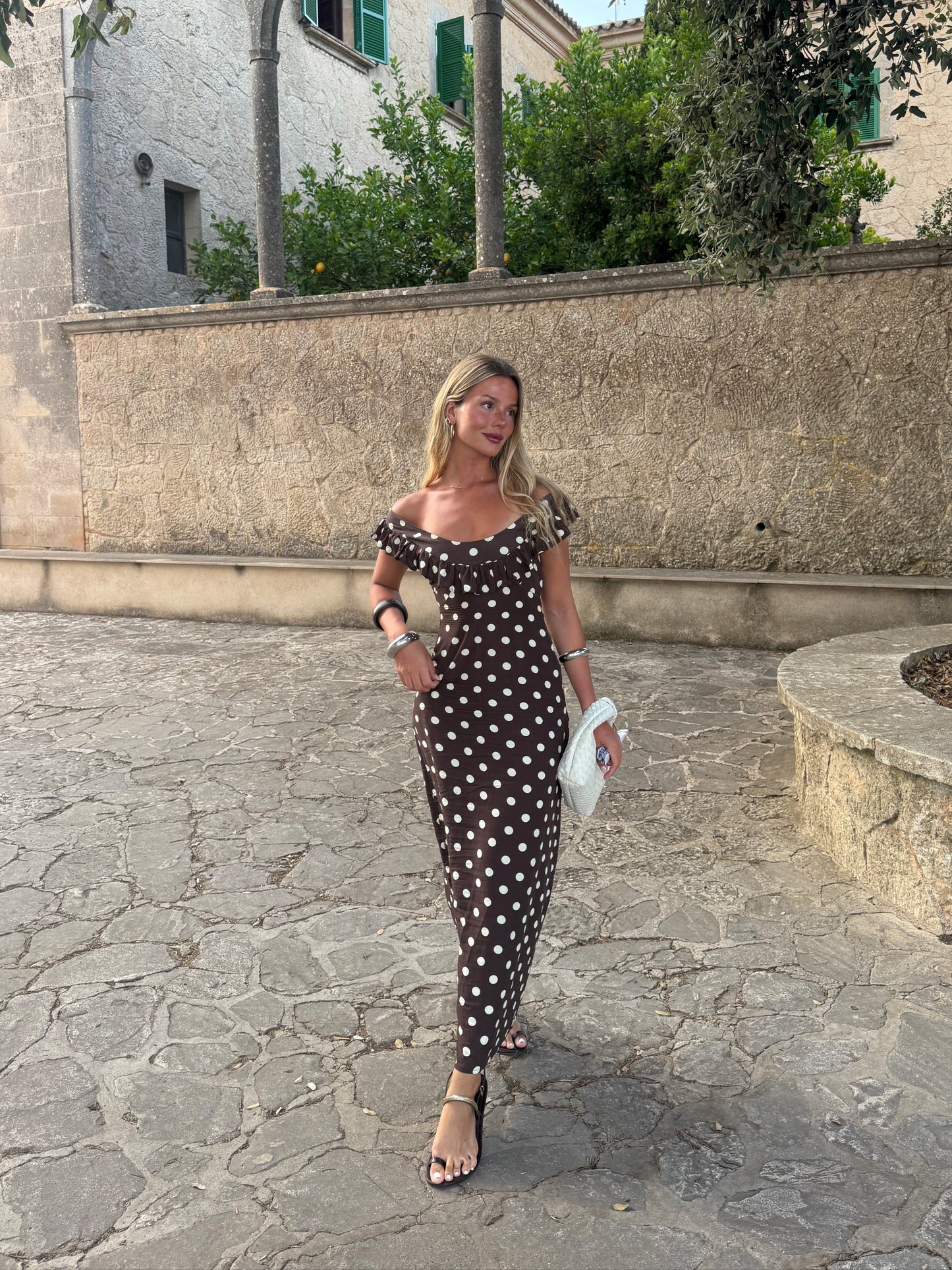 Luna dress with polka dots - Brown/yellow