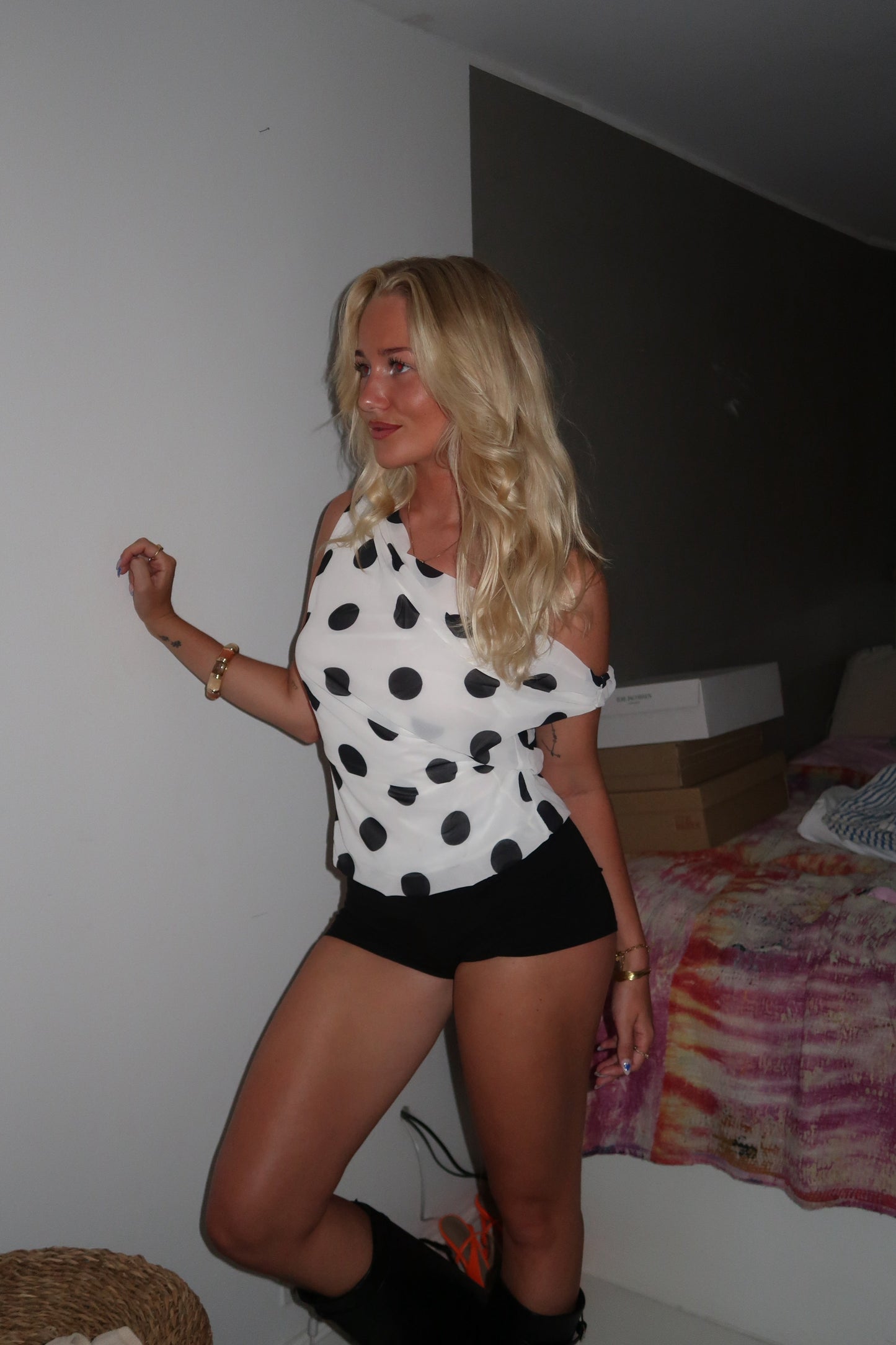 Lily Top with Polka Dots – White/Black