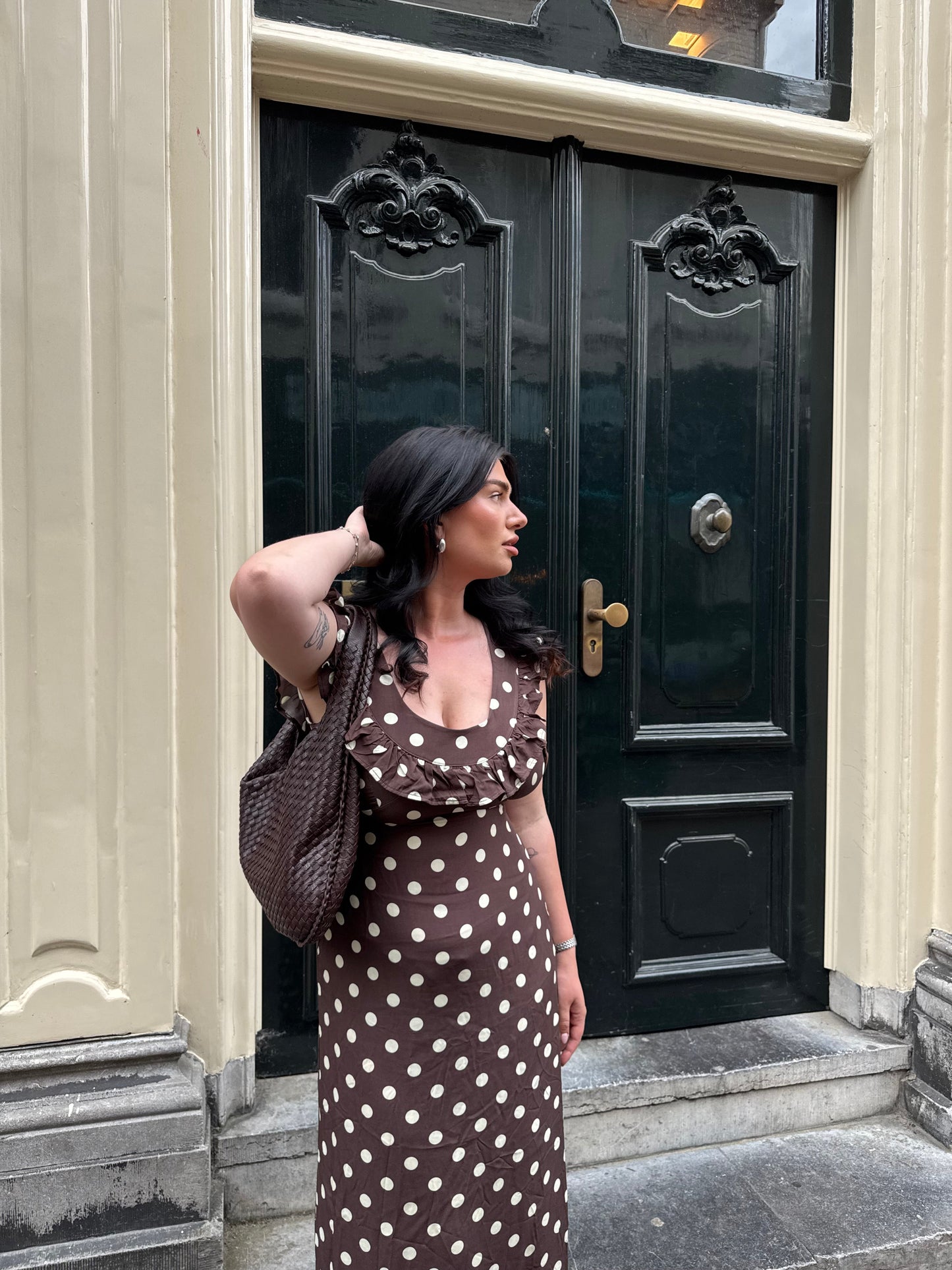 Luna dress with polka dots - Brown/yellow