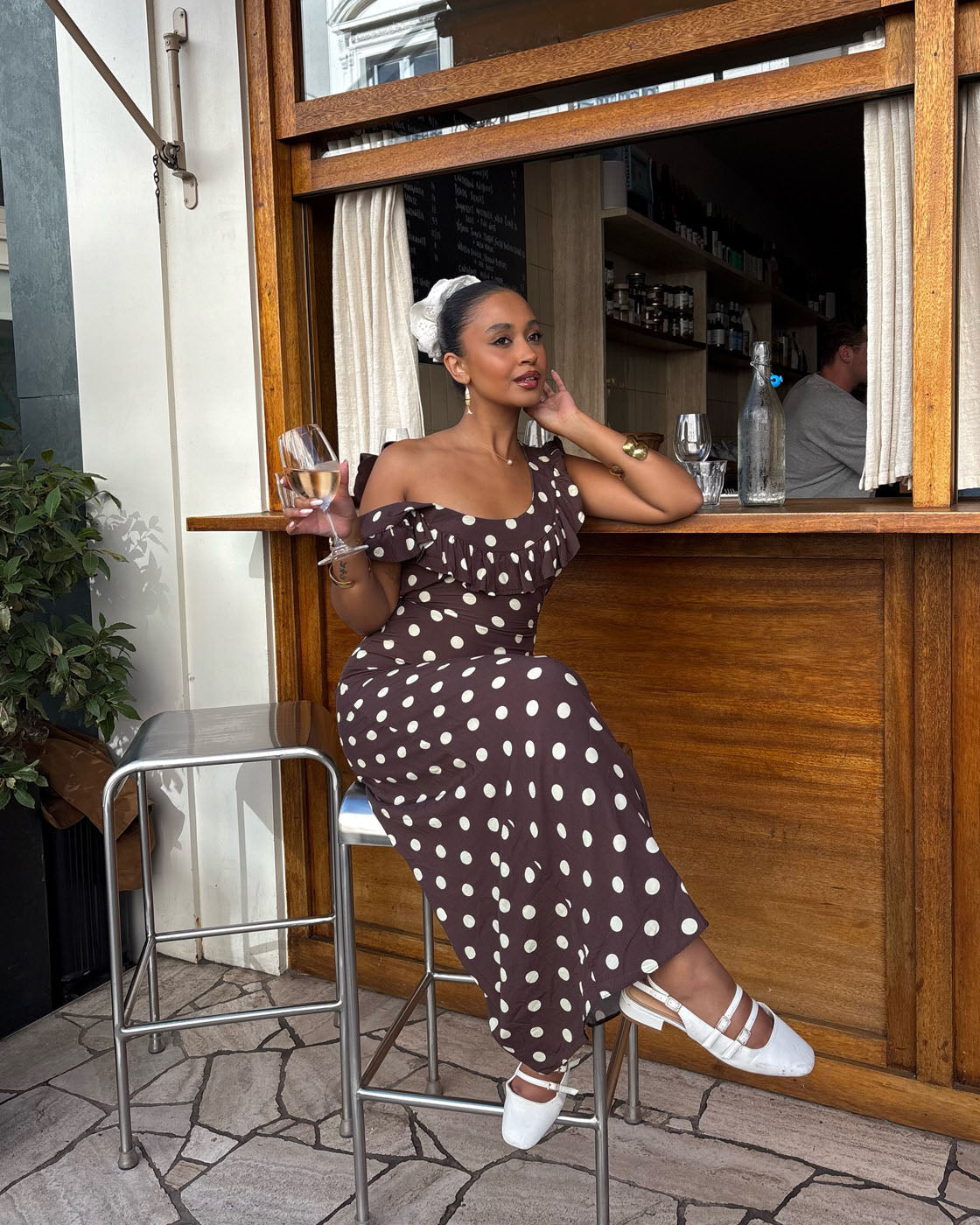 Luna dress with polka dots - Brown/yellow