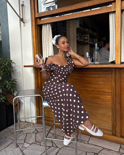 Luna dress with polka dots - Brown/yellow