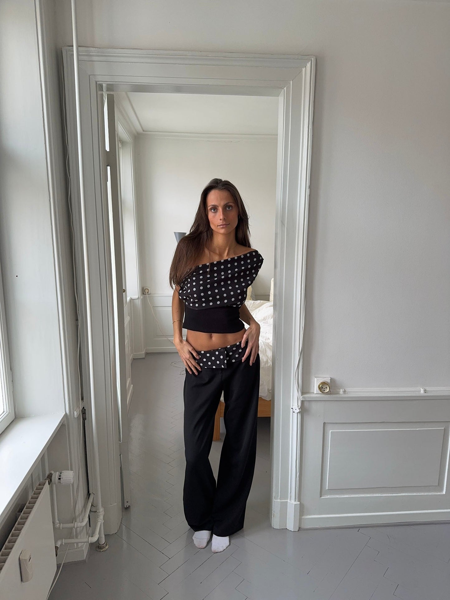 Calsia suit pants with polka dotted trim - Black