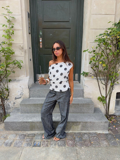 Lily Top with Polka Dots – White/Black