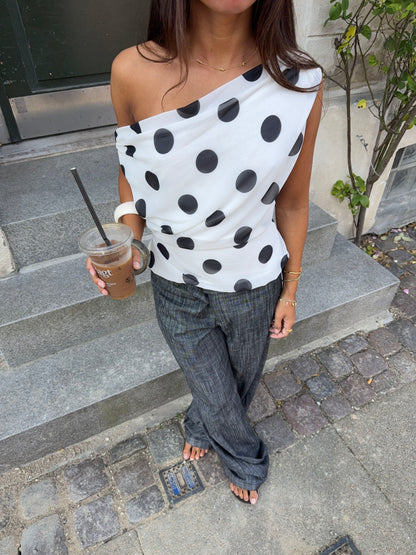 Lily Top with Polka Dots – White/Black