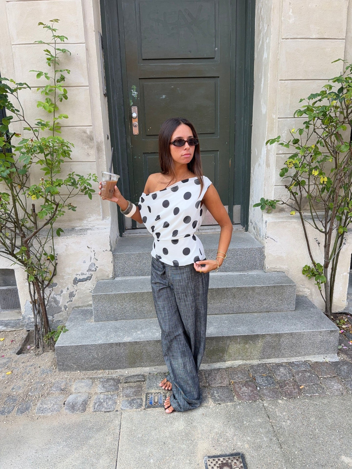 Lily Top with Polka Dots – White/Black