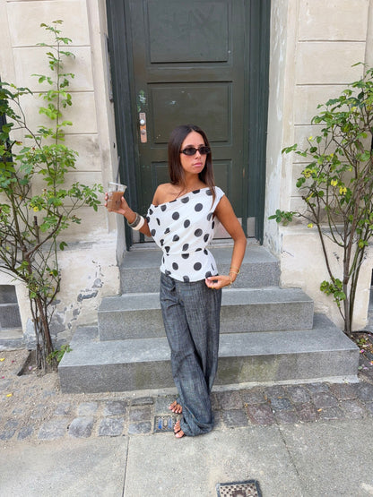 Lily Top with Polka Dots – White/Black