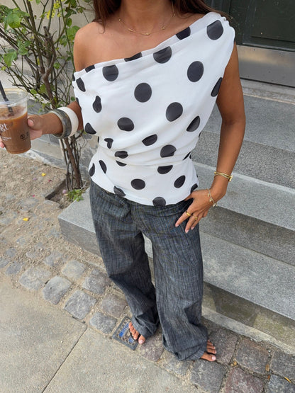 Lily Top with Polka Dots – White/Black