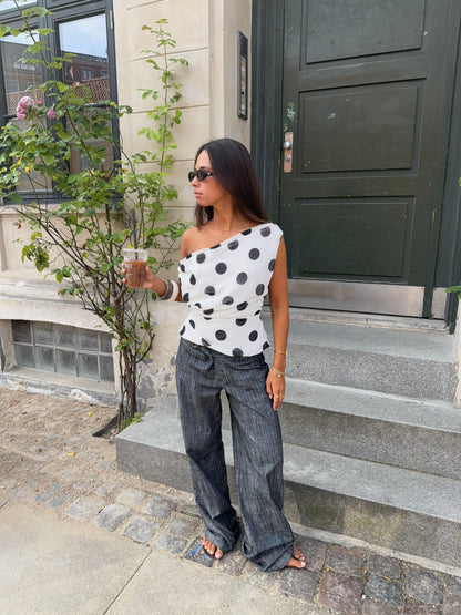 Lily Top with Polka Dots – White/Black