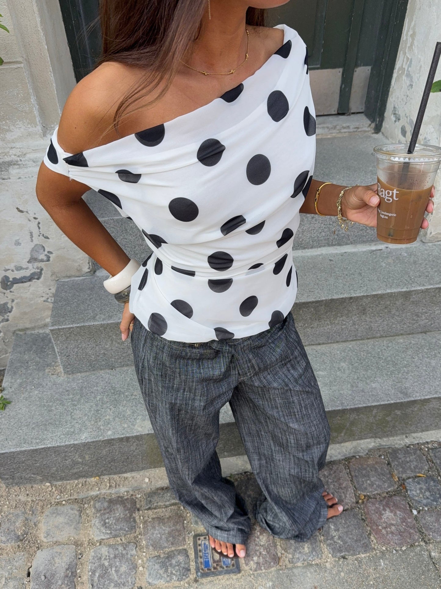 Lily Top with Polka Dots – White/Black